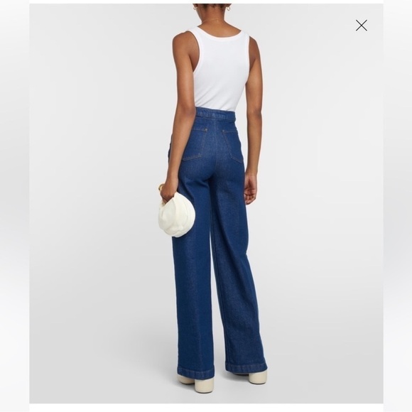 Frame Sailor Snap High Rise Wide Leg Jeans Denim Dark Wash Blue Adele - Picture 5 of 14